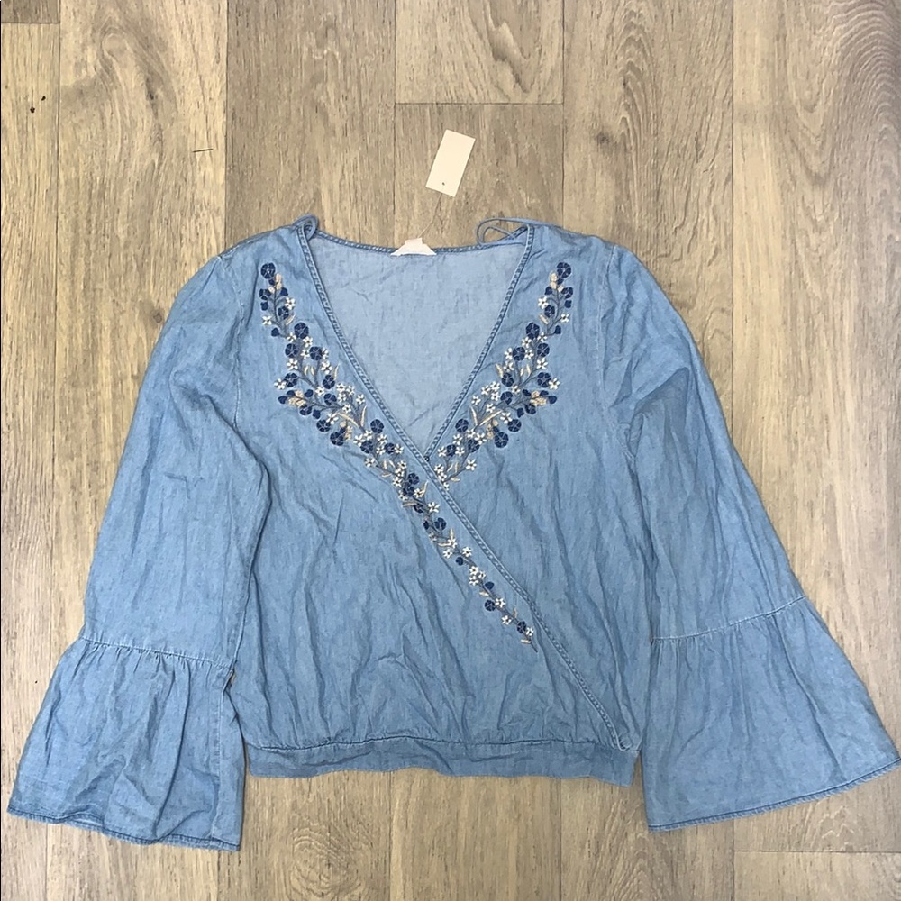 Aeropostale Blue Bell Sleeve Wrap Blouse